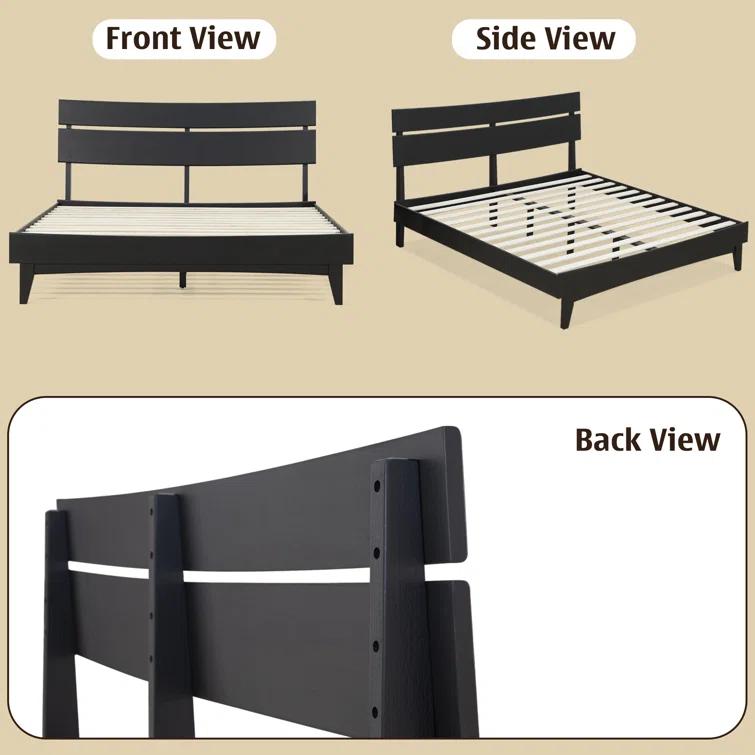 Acacia Acacia Aurora Premium Solid Wood Platform Bed Frame and High Headboard, King Bed Frame with Headboard Included, Mid Century Modern Bed with 5 years Warranty