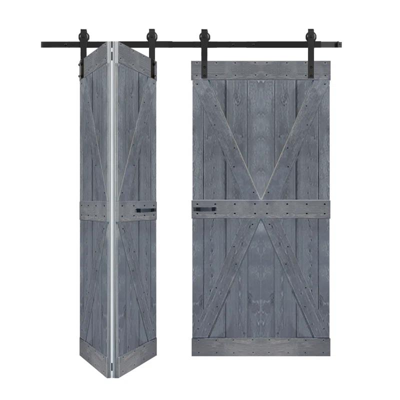 K Style Finished Solid Wood Bi-Fold Double Barn Door With Hardware Kit -Assembly Needed
