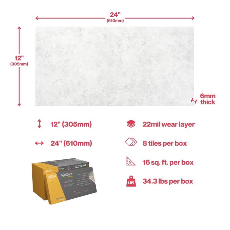 Lucida USA MaxCore Terra 22mil x 12" W x 24" L Click Lock Vinyl Tile Flooring