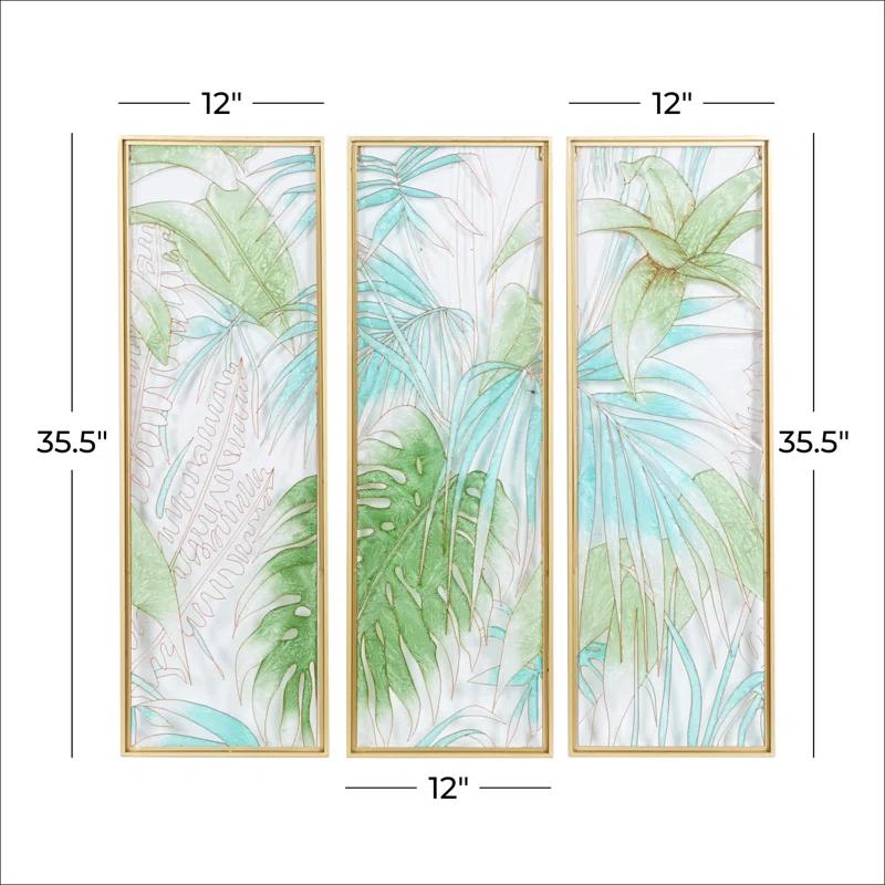 CosmoLiving by Cosmopolitan Cosmoliving By Cosmopolitan Set Of 3 Green Glass Wall Decor