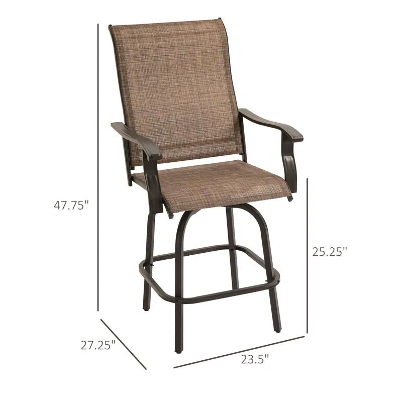 Canora Grey Outsunny Set of 2 Outdoor Swivel Bar Stools with Armrests, Bar Height Patio Chairs with Steel Frame , Brown