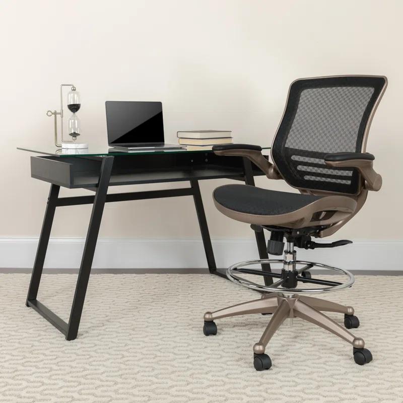 Flash Furniture Mignone Mid-Back Transparent Mesh Office Chair with Flip-Up Arms