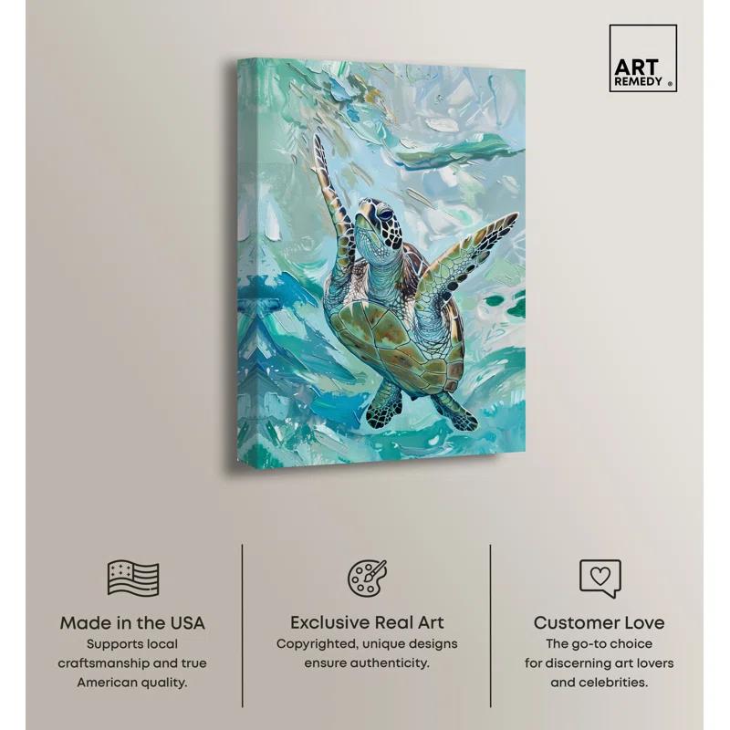Art Remedy Art Remedy Serene Turtle Framed Colorful Coastal 1 Piece Canvas Wall Art 57715
