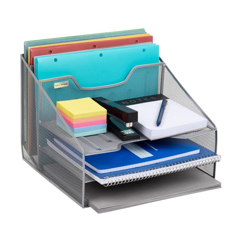Inbox Zero Desktop Organizer, Vertical File Holder, Paper Trays, Office, Metal Mesh, 12.5"L x 11.5"W x 9.5"H