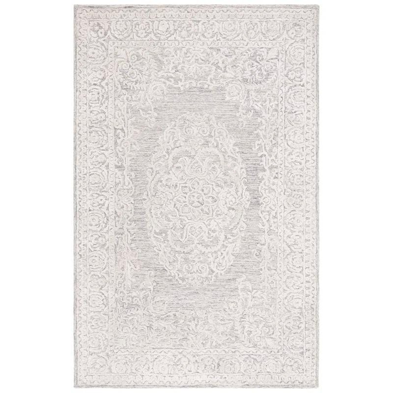 Charlton Home® Bathilda Hand Tufted Wool/Bamboo Silk/Cotton with Cotton Backing Oriental Rug in Gray/Ivory