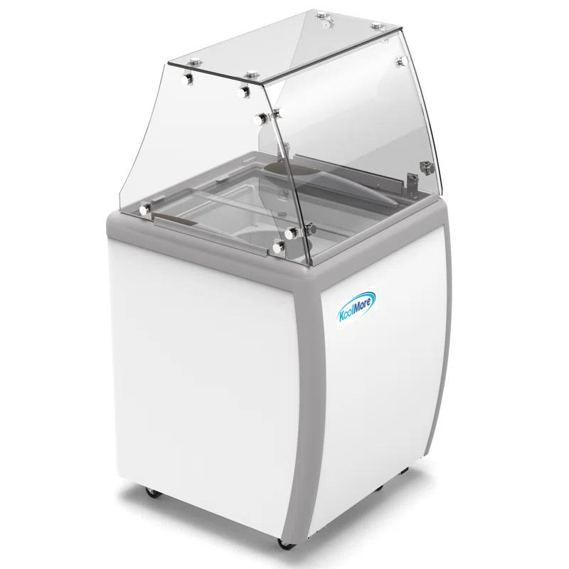 KoolMore 26 in. 4 Tub Ice Cream Dipping Cabinet Display Freezer with Sliding Glass Door and Sneeze Guard, 6 cu. ft. KM-ICD-26SD-FG.
