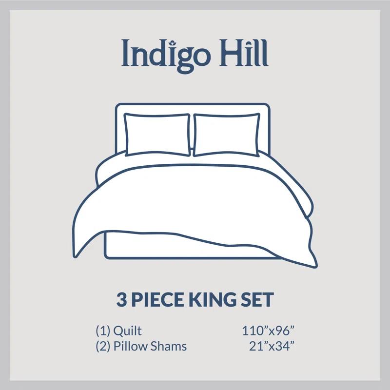 Indigo Hill by HiEnd Accents Cotton Comfort Solid Color Classic Chic Casual Modern Rustic Quilt Set