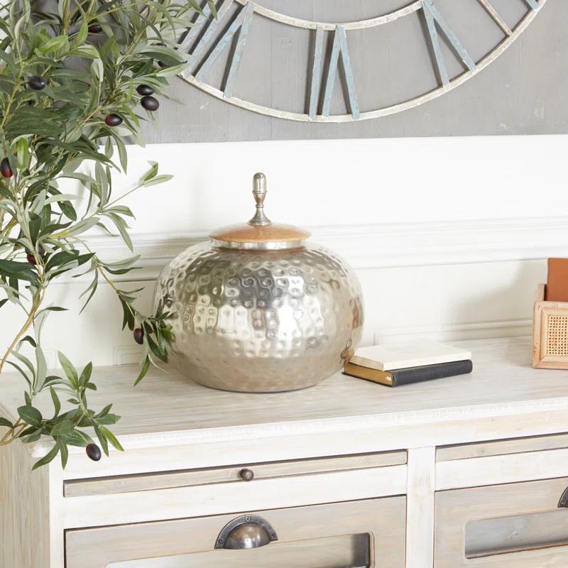 World Menagerie Lee Metal Hammered Silver Decorative Jars with Wood Lid