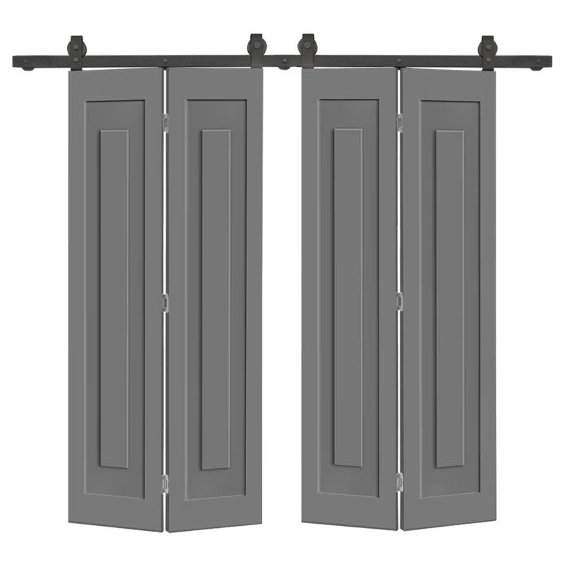 Calhome 3 PANEL Shaker Composite Double Bi-Fold Door with Sliding Barn Door Hardware Kit
