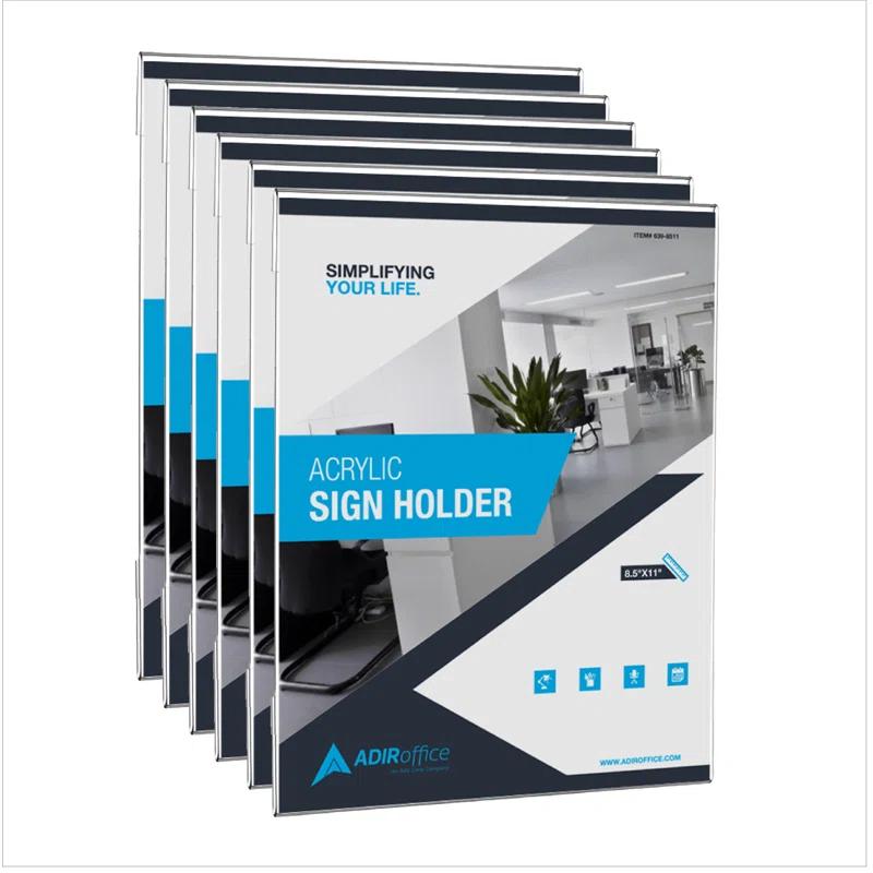 AdirOffice Clear Wall Mount Side-Loading Acrylic Sign Holder (Set of 12)