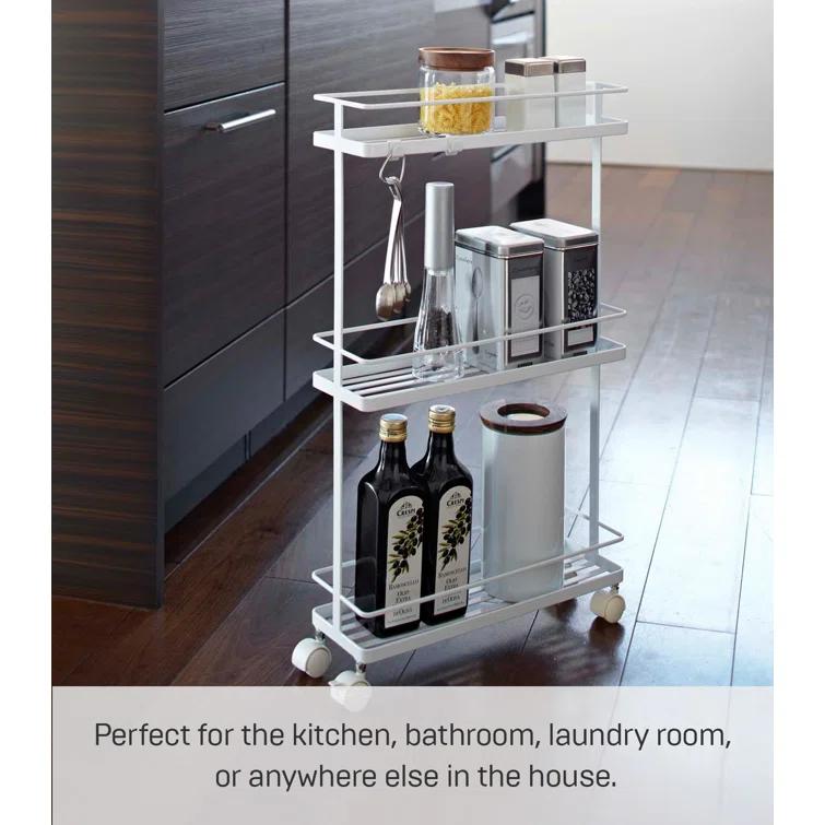 Yamazaki White Steel Rolling Kitchen Storage Cart