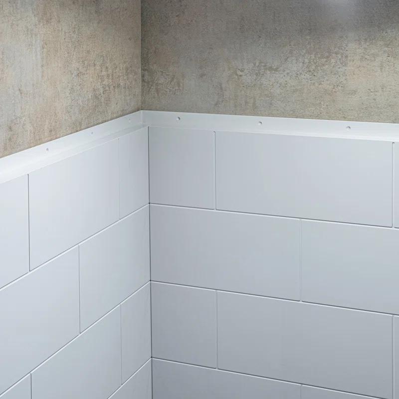 WoodBridge Solid Surface Shower Wall Panel Surround, High Gloss White Finish, Cuttable, Two Installation Methods (Screw Mounting or Glue-Up Design)