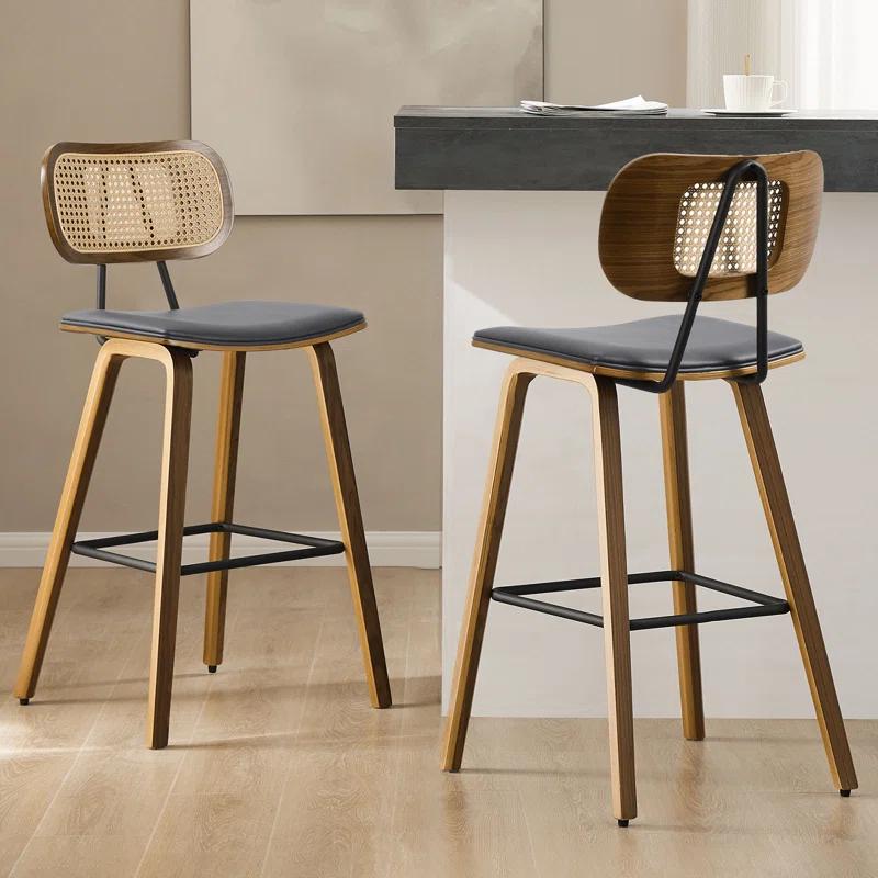 Latitude Run® 26" Upholstered Rattan Counter Height Stool (Set of 2)