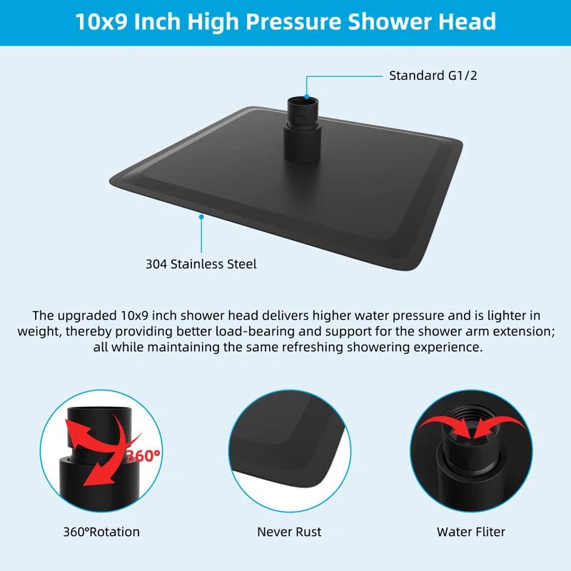All Metal 12 Inch High-Pressure Rainfall Shower Head with Handheld Sprayer