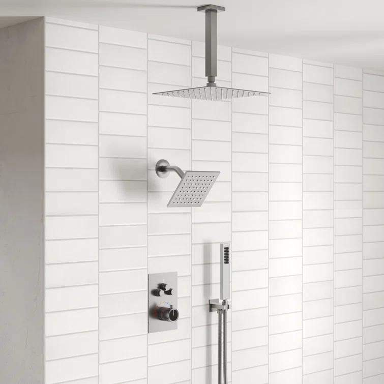 EVERSTEIN Thermostatic Rainfall Shower Faucet, 12-Inch High-Pressure Dual Showerheads System with Rough-In Valve SFS1007-NK12