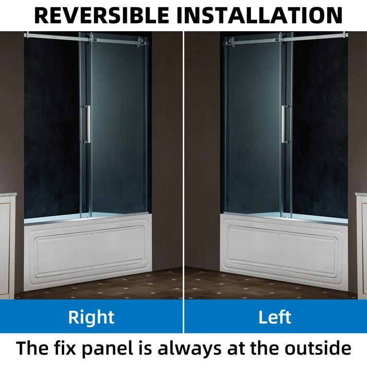 WoodBridge Frameless Single Sliding Shower Doors, 56-60" W X 62" H With 5/16" Clear Tempered Glass And Explosion-Proof Film MSDF6062-C