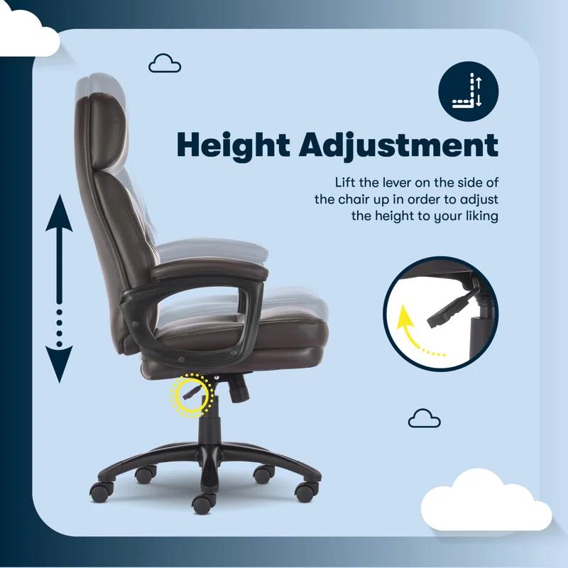 Serta Serta Comfort Executive Big & Tall Office Chair, Ergonomic High-Back, Semi Plush Seat, Padded Arms