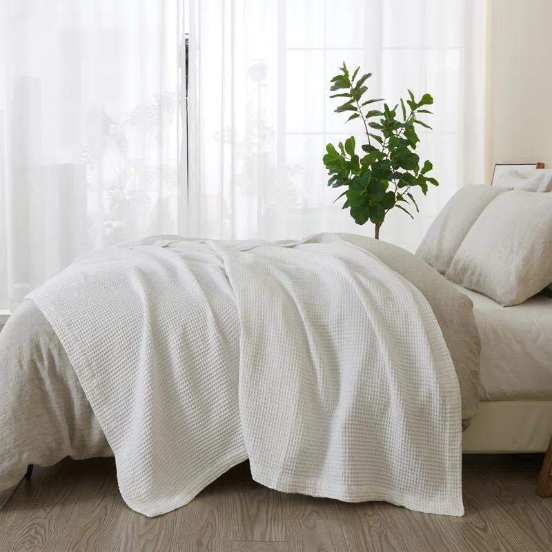 Solid Cotton Waffle Weave Blanket