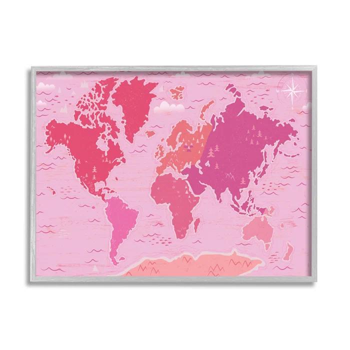 Stupell Industries " Pink Tones World Map Atlas Countries Education " by Arrolynn Weiderhold