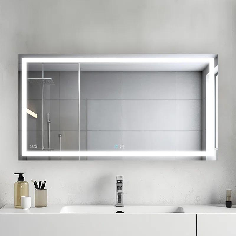 AQUADOM Daytona LED Wall-Mount Mirror for Bathroom with 3 Color Lighting, Touch Control, Dimmer and Defogger, Digital Clock
