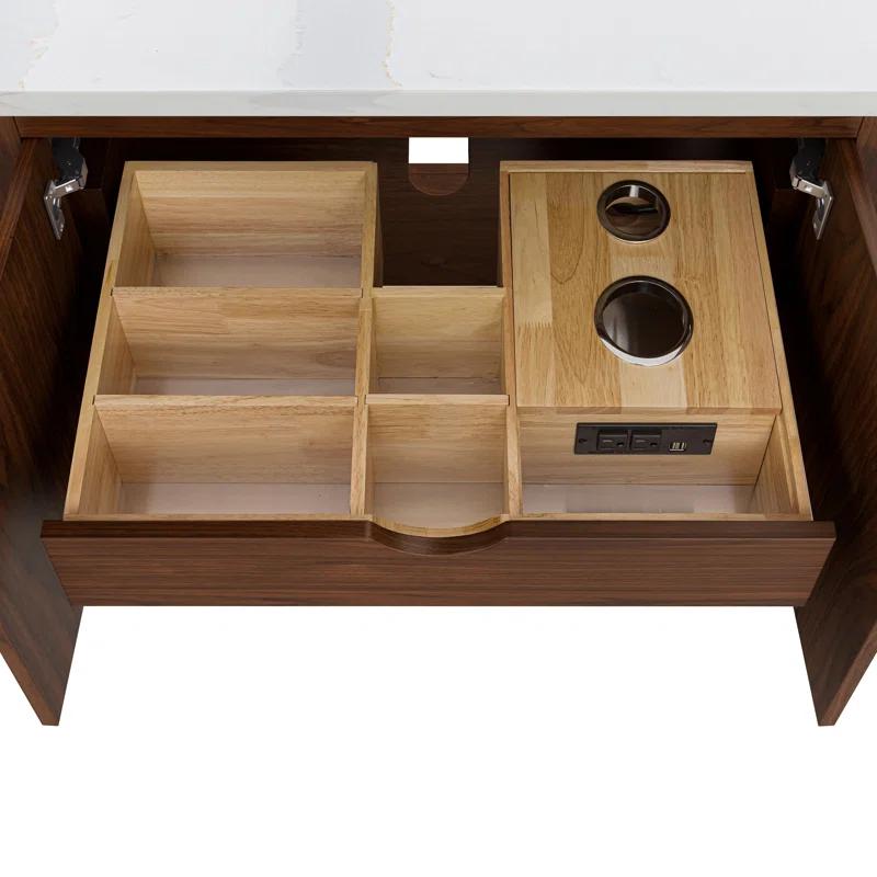 Zoe 37 in. Vanity Combo in Walnut Finish with White Quartz Top