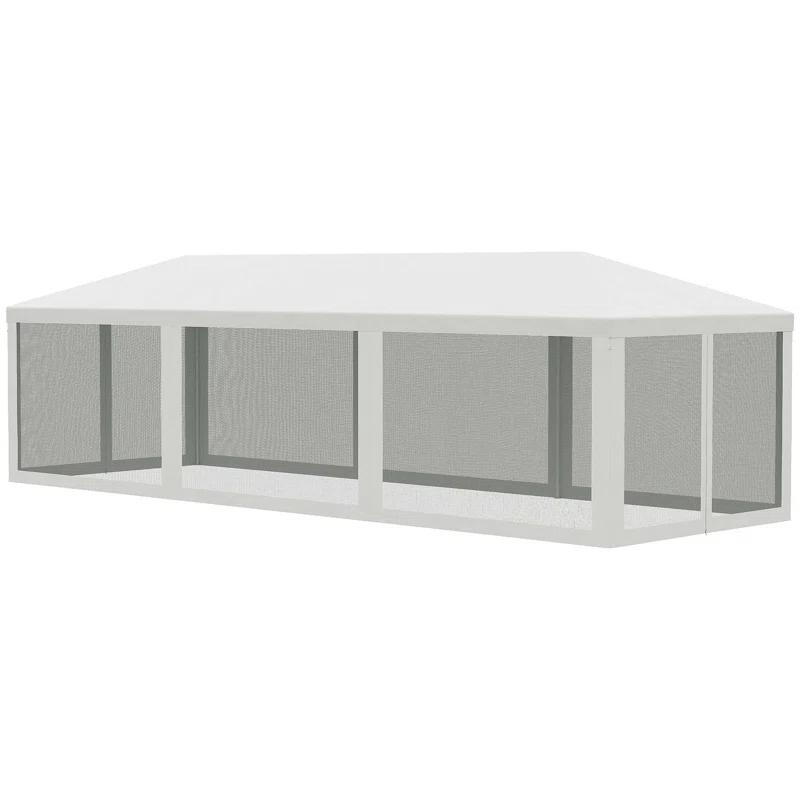 Tryimagine Outsunny 10' X 28' Party Tent Canopy, Outdoor Event Shelter Gazebo With 8 Removable Mesh Sidewalls, Zipper Doors, Steel Frame