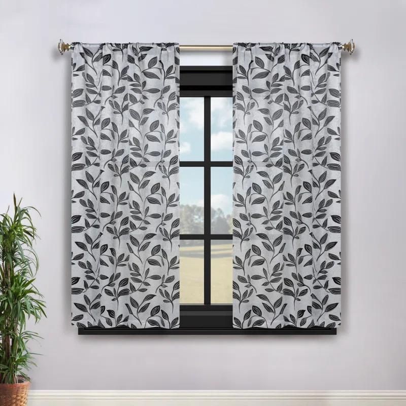 Modern Bohemian Leaves Polyester Machine Washable Room Darkening Blackout Curtains by Superior (Set of 2)