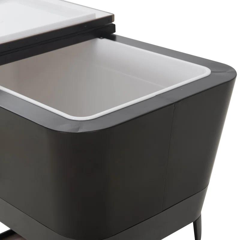 Sunjoy Durant 80-Quart Wood Grain Finish Metal Rolling Ice Chest Cooler Cart with Storage Shelf, Steel Bottle Opener, and Lockable Wheels