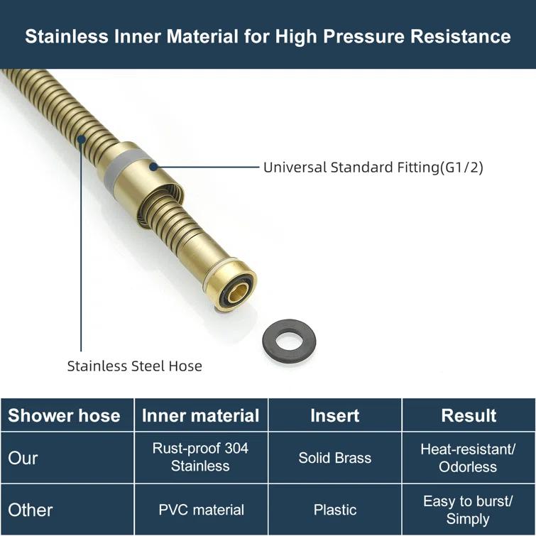 VIBRANTBATH 71 In. Modern Flexible Handheld Shower Hose Replacement For Bathing Toilet Cleaning Pet With Brass Fitting In Chrome 180-BG