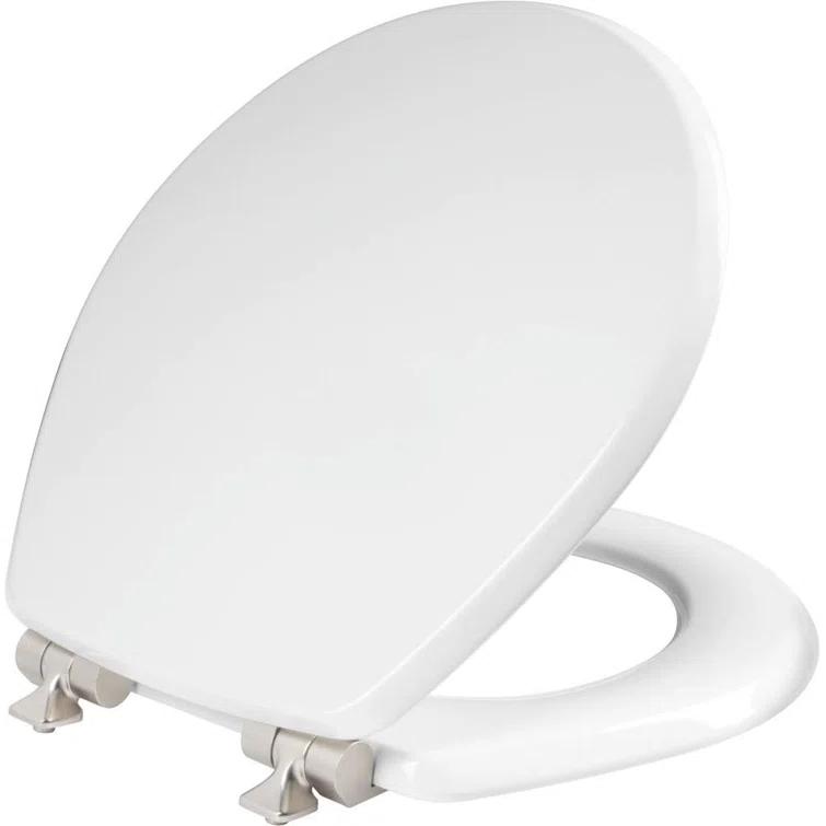 Bennett Toilet Seat with Metal Hinges, Slow Close Wood Seat, Easy Install, Elongated, White