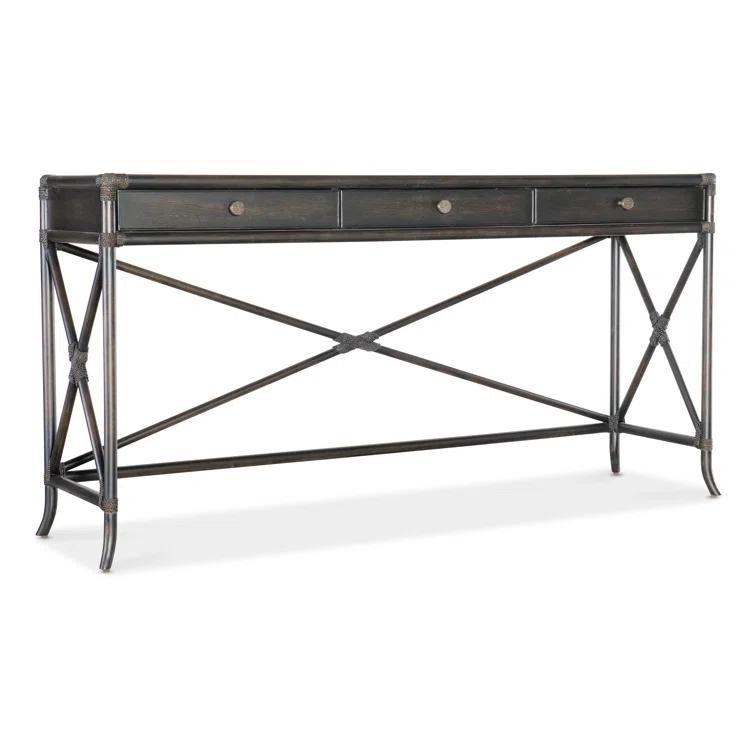 Black Sand Transitional Wood Console Table with Storage