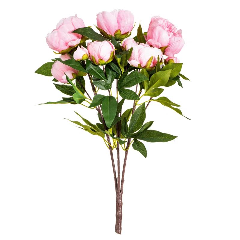 Primrue 23" Artificial Brush Pink Peony Spray with 6 Flowers