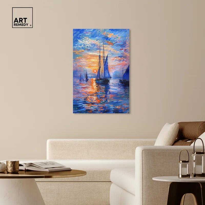 Art Remedy Art Remedy Night Sea Breeze Framed Sailing 1 Piece Canvas Wall Art 57718