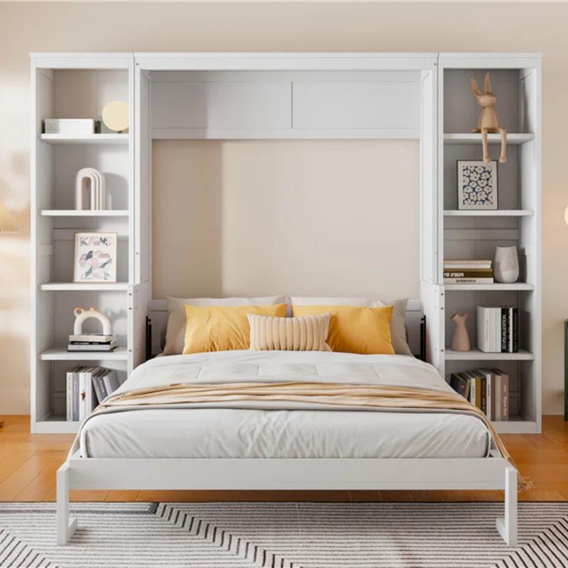 BVNECXP Queen Size Murphy Bed With Desk And Bookshelf