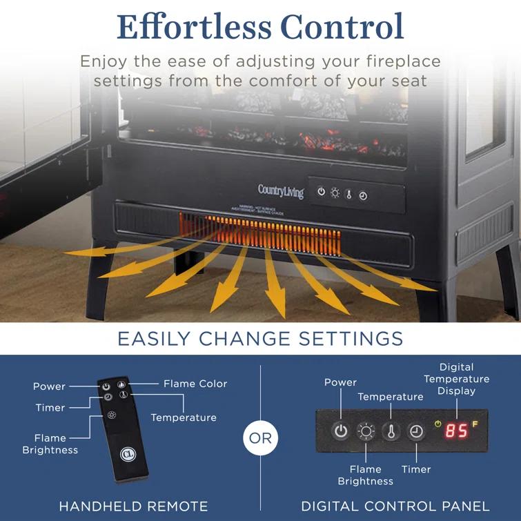 Country Living Country Living Smart Infrared Electric Fireplace Stove Heater, Alexa and Google Home Compatible