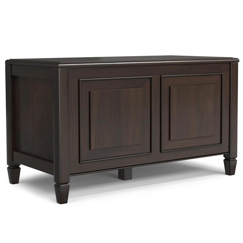 Simpli Home Connaught 36"W Solid Wood Small Storage Bench Trunk with Lift-Top Lid and Dual Storage Compartments