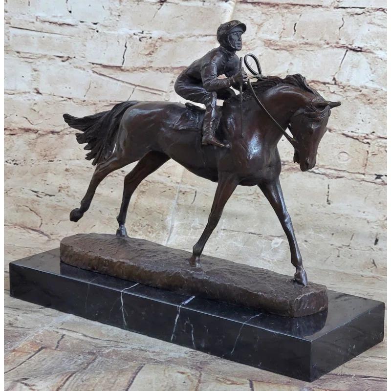 Wildon Home® Handmade Bronze Sports Art Sculpture Jockey Horse Racing Kentucky Derby Statue