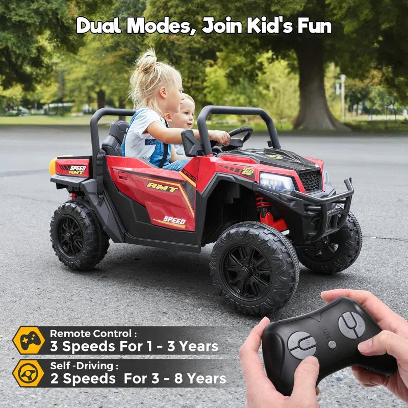 Kimbosmart 24V Ride On Dump Truck, 2 Seater Kids Electric Car, Electric Dump Bed, 20" Wide Seat, Battery Powered Cars