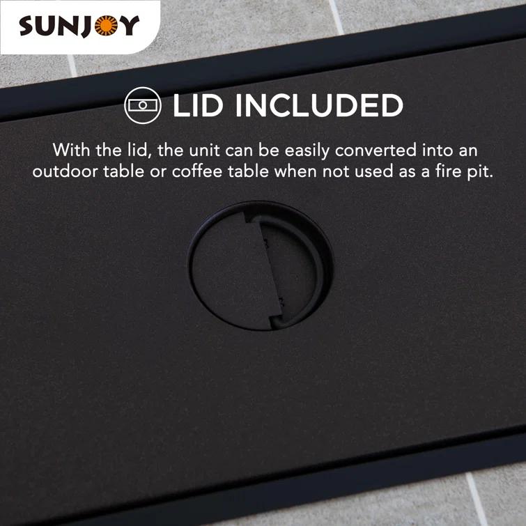 Sunjoy Sunjoy Rectangle Propane Fire Pit Table, Smokeless Outdoor Hidden Propane Tank Gas Fire Pit with Ceramic Tile Tabletop and Lava Rocks