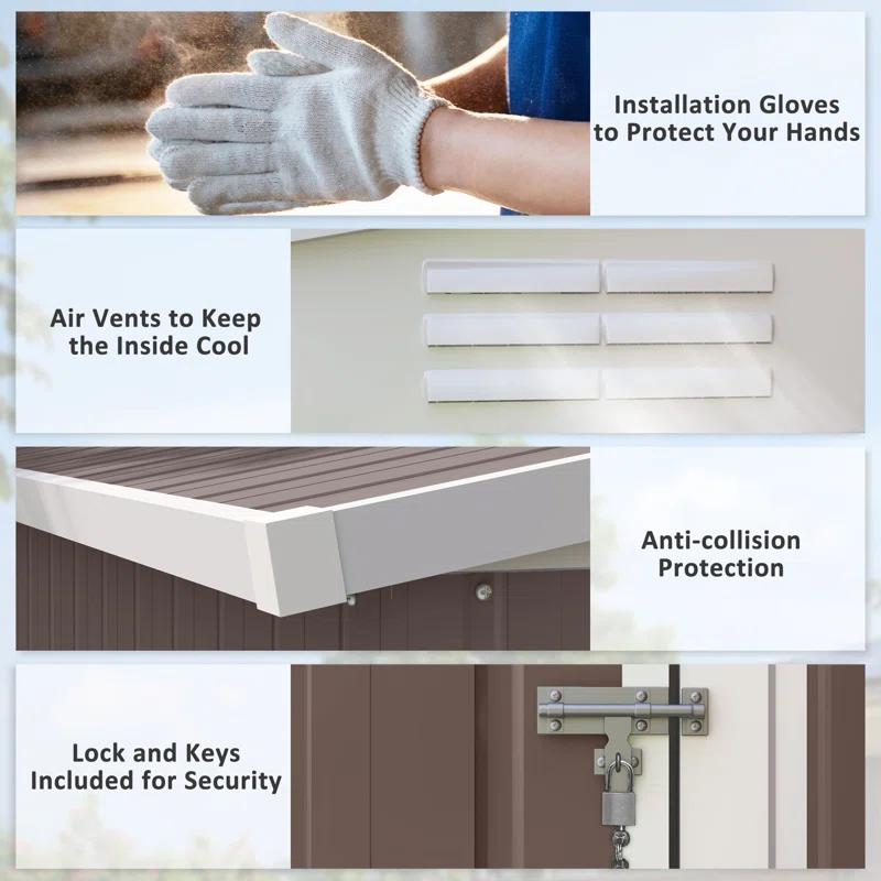 Outsunny 4' x 7.7' Metal Outdoor Storage Shed, Lean to Storage Shed, Garden Tool Storage House with Lockable Door and 2 Air Vents for Backyard, Patio, Lawn