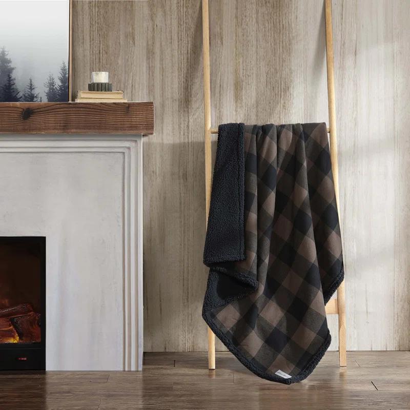 Eddie Bauer Cabin Plaid Flannel/Sherpa Throw Blanket