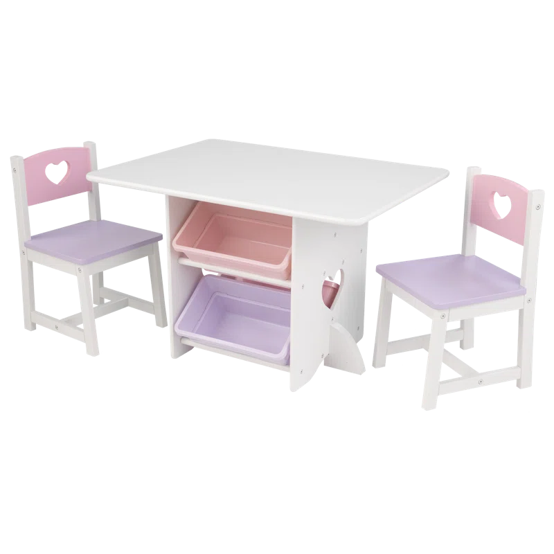 KidKraft Wooden Heart Table & Chair Set with 4 Bins