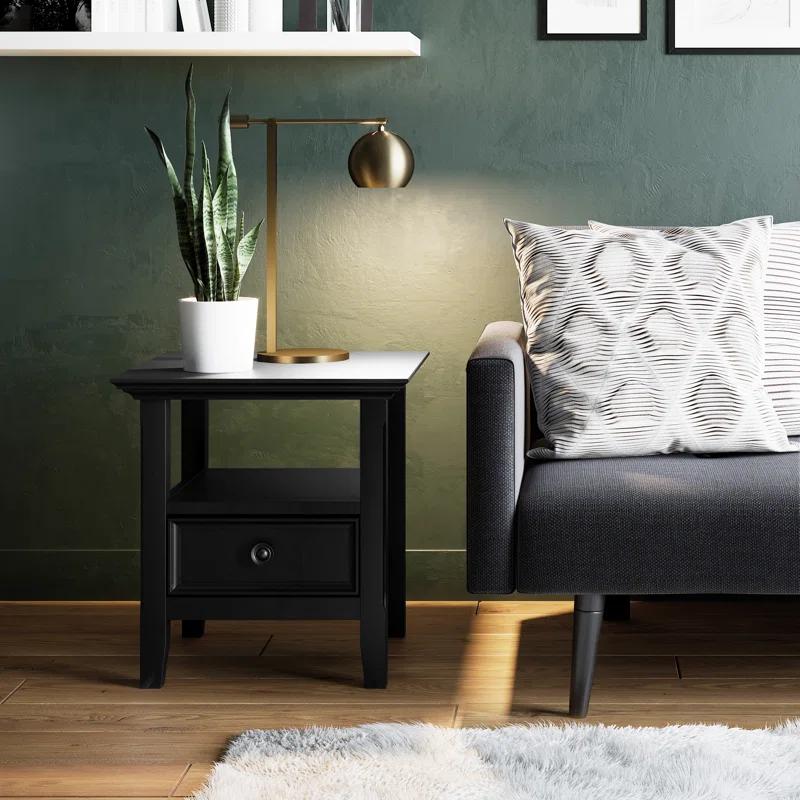 Simpli Home Amherst Solid Wood Transitional End Table with Drawer and Shelf