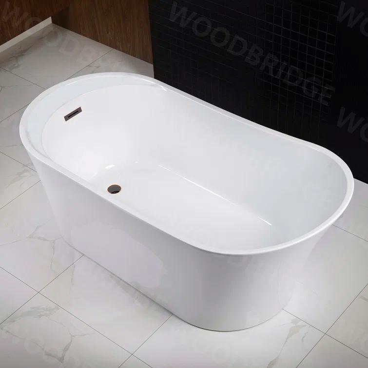 WoodBridge 67" x 32" Freestanding Soaking Acrylic Single Slipper Bathtub with Reversible Drain B0084-ORB-Drain &O