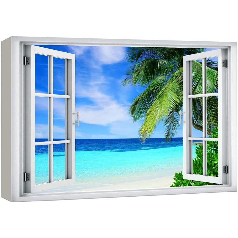IDEA4WALL Window Scenery " Window View Teal Blue Beach Shore Tropical Island Wilderness Nature "