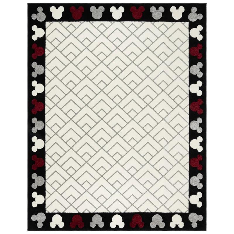 Disney by Gertmenian Disney Bravo Mickey Mouse Border Heads Modern Geometric Ivory Area Rug