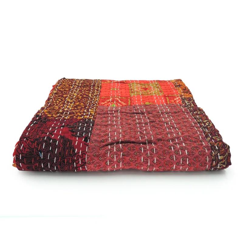 Rajani Home Handmade Kantha Silk Blend Throw Blanket