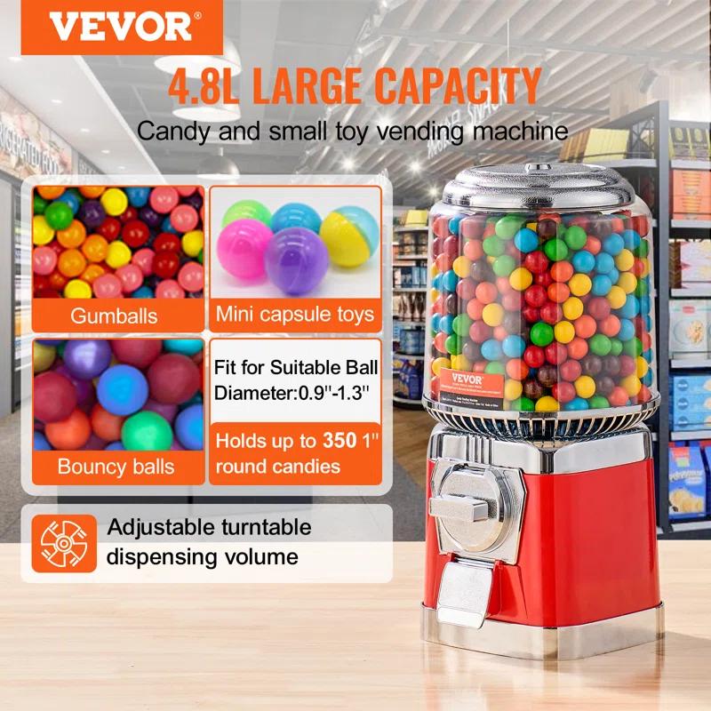 Stellweilan Tessberg 16"H Gumball Machine Vending Coin Bank Vintage Candy Dispenser PC Red