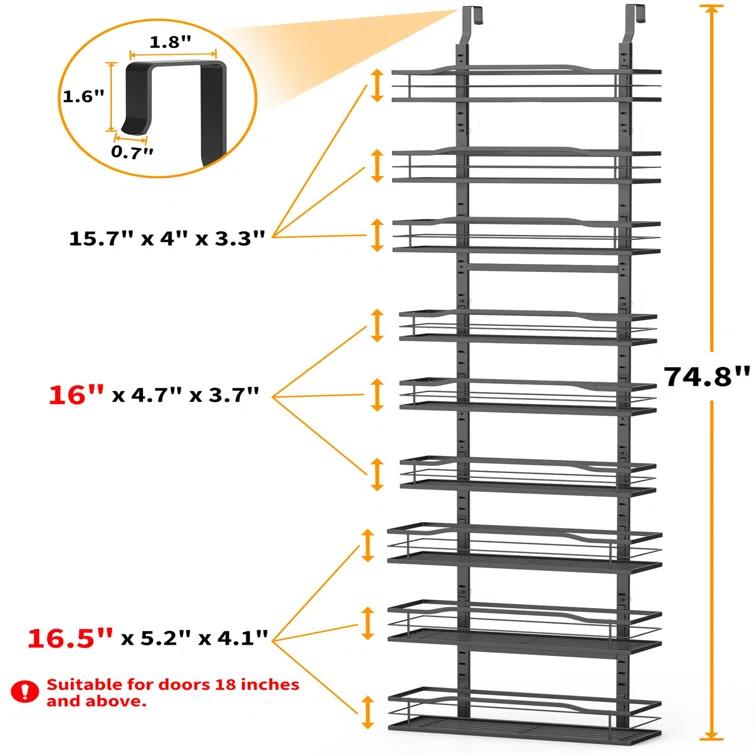 Rebrilliant 9-Tier Over The Door Pantry Organizer, Black Hanging Basket Wall Spice Rack Seasoning Shelves