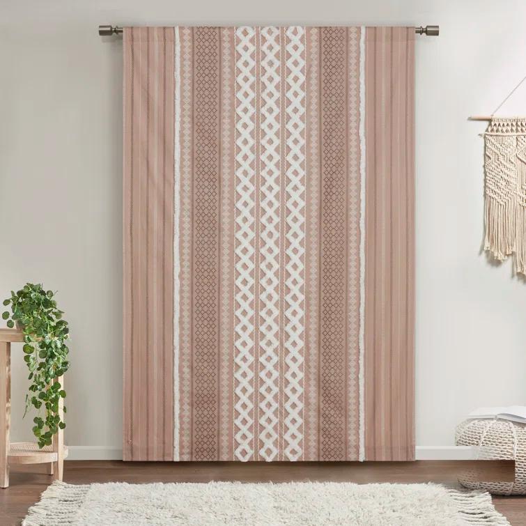 INK+IVY Imani Cotton Printed Boho Single Curtain Panel with Chenille Stripe and Lining